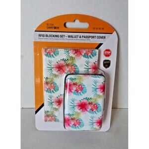 NEW Miami Carry-On RFID Passport Holder + Aluminum Wallet Travel Set Floral